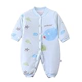 AIKSSOO 新生児 長袖ロンパース カバーオール 前開き 夏 男女兼用 秋冬 防風 パジャマ 肌着 size 80 (ライトブルー)