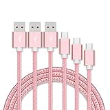 USB Type C ケーブル【3本セット 1m+2m+3m】急速充電 USB-A to USB-C ケーブル ナイロン編み 高速データ転送 タイプc 充電ケーブル iPhone16 iPhone15 Pro Max Plus Xperia Galaxy AQUOS Pixel Arrows Huawei Macbook Pro その他Type-C全機種対応（ローズゴールド）