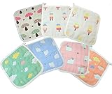 6重 ガーゼタオル ハンカチ 25CM ベビー 子供 幼稚園 保育所 ループ付 (7枚セット, 雲)