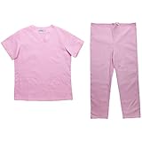 Dovewill コットン　半袖　スパ　マッサージ　制服　ユニフォーム　吸汗速乾　スクラブセット　5サイズ5色選べる - ピンク, XXXL