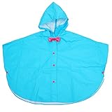 カラフルリンク レインコート キッズ用 こども ポンチョ 楽しく お出かけ 雨具 カッパ 携帯用収納袋付き (あお)