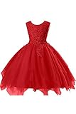 (アイビードレシング) Ivydressing 子供ドレス パーティードレス ウェディング Aライン 可愛い フラワーガールドレス ジュニアドレス 披露宴 発表会 演奏会 多色-140-レッド