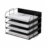 A4 メタル レターケース 全金属 書類トレー 横型&縦型 4段 6段 卓上収納ラック 雑誌/A4ファイル/書類入れ/新聞//フォルダー/書類棚 机上 デスク上置き棚 整理整頓 文房具収納 オフィス おしゃれ 黒/白 (横型4段&ブラック)