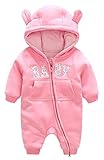 ジャンプスーツ ベビー服 女の子 新生児 カバーオール 長袖 フード付き 厚手 前開き 赤ちゃん 防寒着 パーカー 秋冬服 出産準備 出産祝い 3-6ヶ月 ピンク