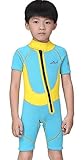 (チェリーレッド)CherryRed 2.5mm 子供ウェットスーツ 前開き キッズフルスーツ 日焼け止めの水着 連体 防寒保温 男女兼用 半袖 ショート丈 XS～XXL イェロー M