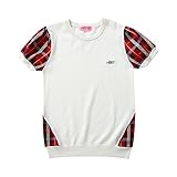 DBL S&M女の子 Tシャツ 半袖 クルーネック ガールス 格子縞 シャツ (100, ホワイト)