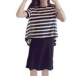 SAM&co (サムアンドコー) 授乳服 マタニティ ストレッチ 薄手 M~4XL ストライプ 授乳口付き (M)