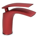 Fuloon　バスルーム・キッチン用　洗面用　綺麗な蛇口　冷熱スイッチ付き　銅と合金素材　15.5cm　おしゃれ　７色選択可能　シングルレバー混合栓　家庭・ホテル・レストラン利用可能 (赤)