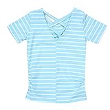 Domybest 子供服 女の子 Tシャツ ボーダーTシャツ 半袖 キッズ Tシャツ トップス ガールズ ストライプ柄 Vネック 春 夏 通園 日常着 ルームウエア カジュアル (120（5-6歳）,