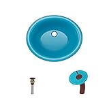 ugm-turquoiseアンダーマウント、オイル研磨ブロンズWaterfallガラスバスルームシンク蛇口、とグリッドドレイン