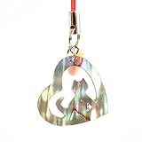 【にゃんこな日々】 ハート 猫 黒蝶貝製 天然珊瑚付き 赤色紐