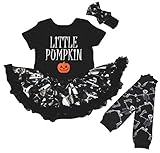 [キッズコーナー] ハロウィン Little Pumpkin シルバースカル 子供ボディスーツ、子供のチュチュ、ベビー服、女の子のワンピースドレス レッグウォーマー セット Nb-18m (ブラック,