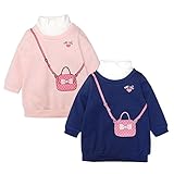 (ネイビー/90cm)ベビー服 女の子 トレーナー 長袖 チュニック 裏起毛 ハイネック 重ね着風 騙し絵プリント 裾バルーン 女児 ベビー
