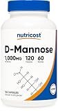 Nutricost D-マンノース 1000mg、120カプセル、非GMO、グルテンフリー