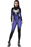 ハロウィンScary Spiderロゴ3d印刷Funnyスキニーストレッチボディスーツコスチューム全体的なジャンプスーツ L ブルー