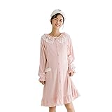 BoFUN マタニティ パジャマ ワンピース 授乳服 秋 長袖 前開き 授乳口付 マタニティウェア 産前産後 妊婦服 ルームウェア (ピンク 粉 ワンピース, M)