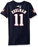 NFL Girls 7 – 16 Julian Edelman新しいEngland PatriotsメインストライプVネックName & Number半袖Tシャツ、ダークネイビー、ミディアム/ ( 1