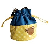 [クマ-イエロー] Blanchoアップリケキッズファブリックアートバケットバッグ/お弁当ランチボックス/買い物バッグ（19.81cm*14.48cm*16.00cm）