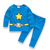 PANCY 子供服 春秋 トレーナー 長袖 ルームウェア ロングパンツ 上下セット 男の子 かっこいい 星プリント(ブルー,130cm)