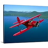 Phil Wallickプレミアムシックラップキャンバス壁アート印刷題名Beechcraftモデル17 Staggerwing Flying Over Lake Tahoe, Nevada 30" x