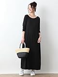 Angeliebe エンジェリーベ 産後 授乳口付き ワンピース とろみ素材 ボートネック ワンピ 授乳ウエア フリー ブラック 30098 30098100