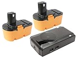 2xパック - Ryobi CCC-1801M 互換バッテリー + 充電器 : Ryobi 18V 電動 工具用 対応バッテリー,充電器 (1300mAh, 18V, ニカド)