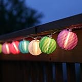 Set of 10 Multi Color Indoor/Outdoor Mini Oriental Style Nylon Lantern Plug-in String Lights - Expan