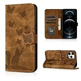 QANKISIS iphone12 ケース いphone12 pro ケース 高級PU いphone12 ケース 手帳型 アイホン12ケース いphone12 ケース 可愛らしい子猫柄や蝶柄 全面保護 財布型 アイフォン12 ケース いphone12 pro ケース 手帳型 いphone12 ケース 耐衝撃 アイホン12ケース手帳型 いphone12 ケース 可愛い ブラウン