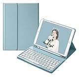 Fire HD 10 2023 ケース キーボード 可愛い Fire HD 10 / HD 10 Plus 2021 カバー カラーキーボード 丸型キー Fire HD 10 2023 第13世代 タブレット キーボードケース マグネット 分離式,霧ブルー