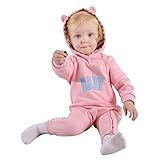 子ども服 ベビー ロンパース フード付き キッズ ジャンプスーツ 男の子 女の子 英字柄 カバーオール 新生児 出産祝い 長袖 オーバーオール (80CM(6-12ヶ月), ピンク)