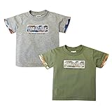 (グレー/90cm)ベビー服 男の子 Tシャツ 半袖 迷彩柄 袖切替 ロゴ 男児 ベビー