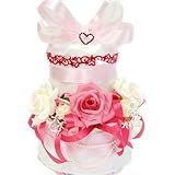 ニューヨーク(NY)スタイルの『プリンセス・トリア』おむつケーキ 煌めくハートとパールがエレガント！出産祝い 誕生日 S