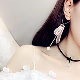 Tmrow 1ペア ピンクハート型レースパールロングピアス