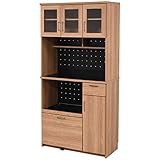 JKプラン 大型 レンジ台 レンジ棚レンジラック食器棚 北欧 キッチン収納 スライド棚 付き幅 90 高さ 180 収納 棚 ラック ガラス扉 おしゃれ ウォールナット TSFAP0018NABK