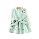 子供 ワンピース 花柄 長袖 かわいい ベビー服 ドレス ブラウス ガールズ リボン 二点セット プレゼント 出産祝い 通園 (70, ブルー)