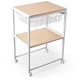 【エセスシリーズ】 キッチンワゴン スチール タオルハンガー付 ストッパー付キャスター 奥行35cm ナチュラル ホワイト