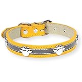 [LaLUCA GOODS] 犬 首輪 猫 首輪 小型犬 中型犬 おしゃれ 革 定番 犬用 首輪 PU レザー 反射 散歩 かわいい 肉球 足跡 カラシ L