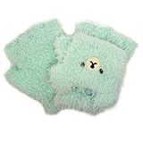 ニット手袋 指切り キッズ 女の子 子供用 クマ柄 伸縮 ニットグローブ ミント キッズ