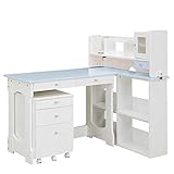 デスク ワークデスク 学習デスク 100cm パソコンデスク 机 ワゴン付き (ブルー)