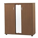 ミラー付きシューズボックスロータイプ幅75 (ブラウン)
