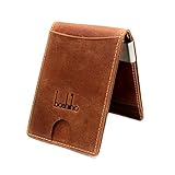 Boshihoメンズ本革マネークリップ二つ折り財布 名刺入れ付けビジネスマンに レザー クレカIDカードケース付け ブラウン マネークリップ