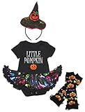 [キッズコーナー] ハロウィン Little Pumpkin パンプキン 子供コスチューム、子供のチュチュ、ベビー服、女の子のワンピースドレス レッグウォーマー セット (ブラック, Medium) 