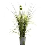 Nearly Natural 4975 Grass and Dandelion with Cement Planter, Green by Nearly Natural
