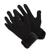 キッズ・子供用 フェークファーカフ ニット手袋 ニットグローブ 冬 防寒 女の子 (ワンサイズ) (ブラック)