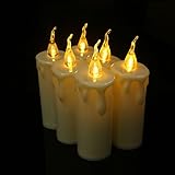 micandle 6個オレンジイエローちらつきフレームレスキャンドルLEDキャンドル、ワックスDripped電池式Pillars Candleホームデコレーション用、barsparties、ウェディン