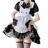 [AOTYP] ハロウィン コスプレ メイドコスチューム メイド服 大きいサイズ 仮装 レディース メンズ セット 一式 こすぷれ イベント パーティー 大人 男女兼用 メイドカフェ仮装 学園祭 制服 ドレス アイドル服 ブラックXL
