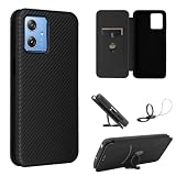 Motorola Moto G64 5G / G64Y 5G ケース 手帳型 薄型 炭素繊維カバー TPU 保護バンパー SIMフリー softbank au 全対応 モトG64 専用カバー 財布型 マグネット式 カード収納 落下防止 ホルダ 横開き モトローラ G64y フリップケース 液晶保護フィルム付き (ブラック, Moto G64 5G)