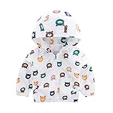 Tovadoo 男の子　女の子 ジャケット 子供服 キッズ アウター ベアアバタープリント ジッパー フード付き 子供 軽量薄手 長袖春秋 可愛い 入学式 防風 秋新作 90-130cm (White