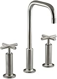 KOHLER K-14408-3-BN Purist Widespread Lavatory Goose Neck Faucet, with Cross Handles, Vibrant Brushe