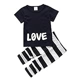 英字ロゴ love 子供服 ベビー服 シャツ ロングパンツ 上下セット かわいい 男女兼用 ボーダー lovely baby おしゃれ 欧米風 大ブーム (80(6-12ヶ月))